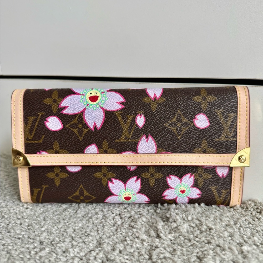 Inspired Takashi Murakami Monogram Cherry Blossom Porte Tresor Wallet RARE
